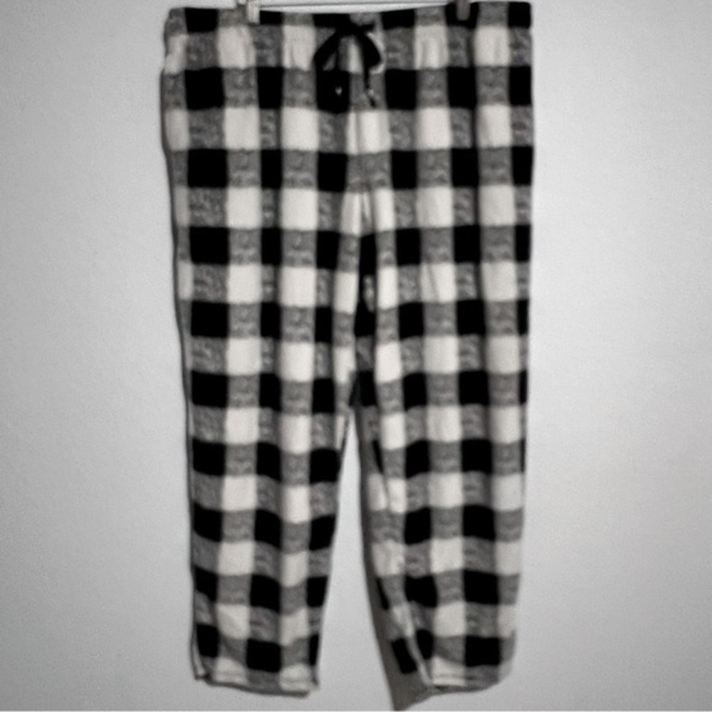 Cuddl  Duds Black White Check Fleece Lounge Pants PJ Bottoms Pockets New 1X